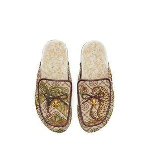 Tory Burch Shearling Cheetah Embroidered Mules Sz 7
